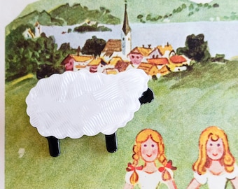 Broche de oveja, broche de oveja blanca, broche de plástico, broche de plástico vintage, broche de acetato, broche acrílico, broche de cordero, broche de mediados de siglo