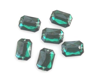 Sew-on Beads, Emerald Green, Faux Crystal Beads, Flat Sew-on Beads, Faceted Bead, Rectangle Beads, Flat Back Beads, Acrylic Crystal bead, 10