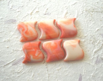 Marbled Bead, Vintage Bead, Pink Vintage Bead, Rare Lucite Bead, Pink Peach Bead, Peach Bead, Old Plastic Bead, 2 hole Bead, 10 beads