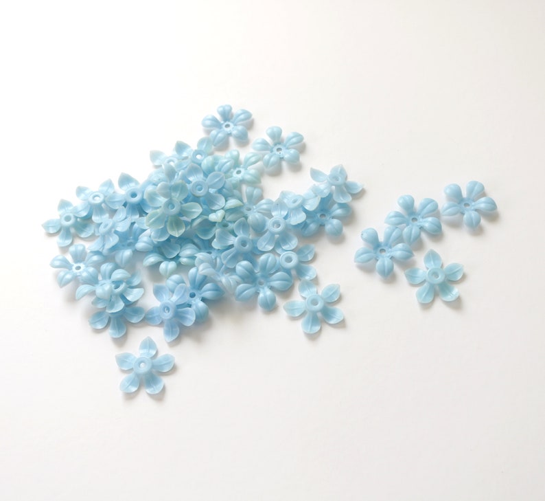 Light blue Soft Plastic Flower bead Vintage flower bead Flat Bottom, 20 image 4