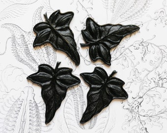 Large Leaf Pendant Black, Black Leaf Bead, Vintage Leaf Bead, Acrylic Leaf, , Black Leaf Pendant, Leaf Bead, Black Leaf, 10