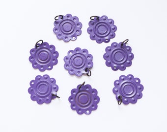 Metal Flower Bead, Purple Flower Pendant, Flower Connector Bead, Vintage Flower Pendant, Connector Flower Bead, Flower Flat Pendant, Purple