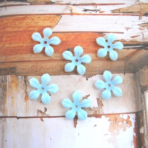 Light blue Soft Plastic Flower bead Vintage flower bead Flat Bottom, 20 image 7