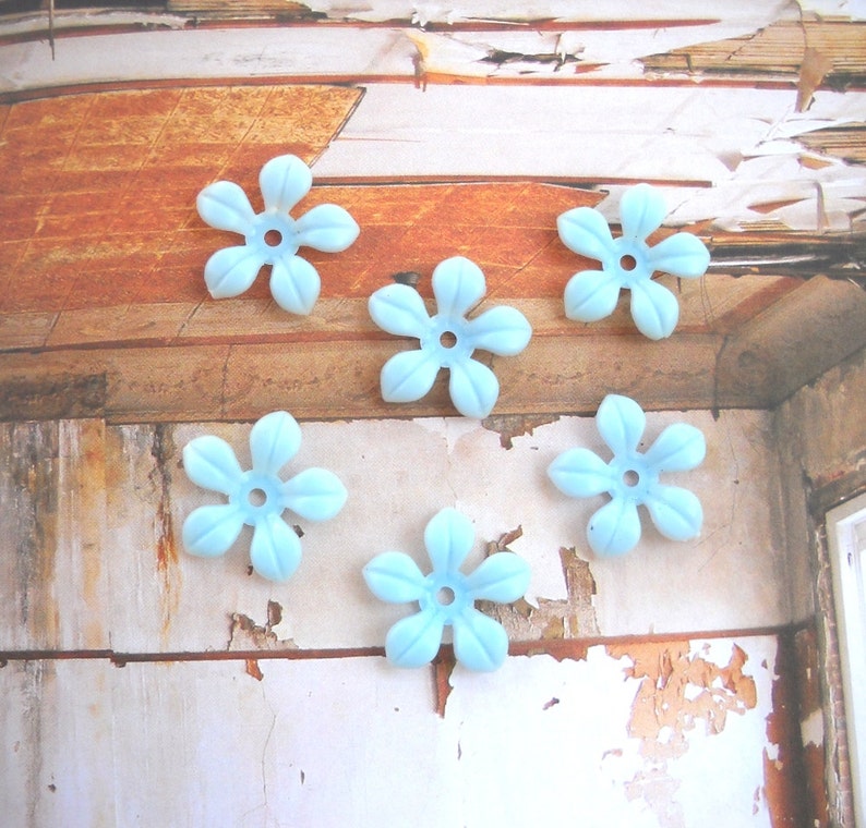 Light blue Soft Plastic Flower bead Vintage flower bead Flat Bottom, 20 image 7