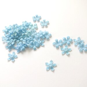 Light blue Soft Plastic Flower bead Vintage flower bead Flat Bottom, 20 image 3