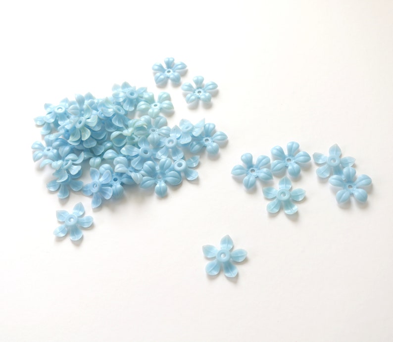 Light blue Soft Plastic Flower bead Vintage flower bead Flat Bottom, 20 image 3