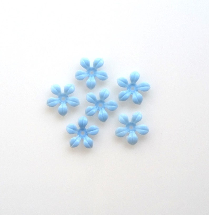 Light blue Soft Plastic Flower bead Vintage flower bead Flat Bottom, 20 image 6