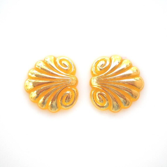 Beautiful Fleur De Lys Cabochons Yellow And Gold Cabochons Acrylic Vintage Flat Back Cabochons Art Deco Lotus Vintage Beadsset Of 2