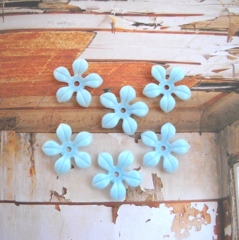Light blue Soft Plastic Flower bead Vintage flower bead Flat Bottom, 20 image 1