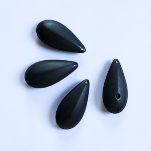 Vintage Matte Black Lucite Teardrop Beads (4pcs, 35mm)