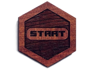 START BUTTON - Exotic Hardwood Magnets- hexagon classic gaming kitchen decor geeky refrigerator magnets exotic woods cheat code