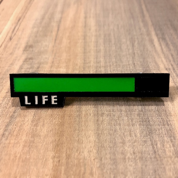 Glowing Life Bar Pin - Nerdy Pins - Cyberpunk Gifts - Video Game Jewelry - Glow in the Dark Health Bar