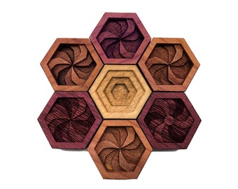 SHARP SWIRLS: Hartholz Magnet Set - Nerdige Geschenke - Sechsecke - Geometrisches Dekor