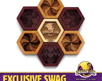 DragonCon 2022 Limited Edition Set : Hardwood Magnet Set- Hexagons - Gamer Decor - Nerdy Gifts