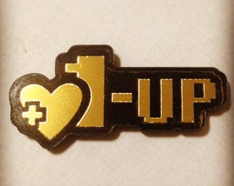 Gold Mirrored 1-Up Pin - Video Game Pins - Gamer Pins - Nerdy Accessories