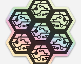 Holographischer Stromkreis Waben Aufkleber - Nerdige Geschenke - Wissenschaft - Laptop Aufkleber - Cyberpunk - Erwachsene Aufkleber