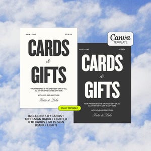 Cartello per biglietti e regali / Moderna, elegante, intramontabile cancelleria per matrimoni / Modello Canva modificabile / Download digitale / Stampabile