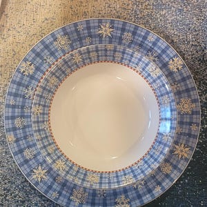 Vintage Sakura Debbie Mumm Snowflake Stoneware Dinner Plates & Soup Bowls- Set of 8 - Winter Holiday