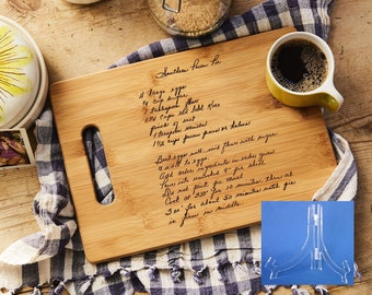 Receta escaneada de la letra de mamá o abuela - Tabla de cortar de bambú con receta grabada con láser -Personalizado 11 x 8.5 + Soporte acrílico