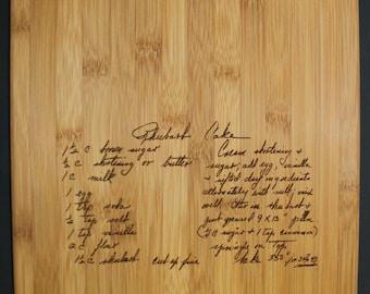 Receta vertical de doble cara escaneada a partir de la letra de mamá o abuela- Tabla de cortar de bambú Receta grabada con láser- Personalizada 9,5 x 13