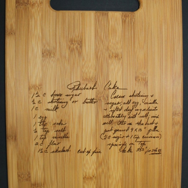 Vertical Recipe scanned from Mom's or Grandma's handwriting - Bamboo Cutting Board with Laser Engraved Recipe - Personalized  8.5 x 11