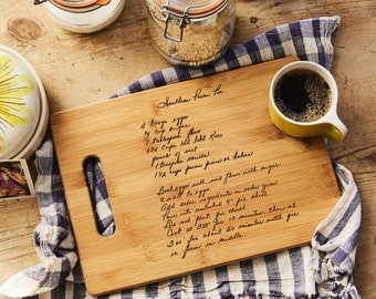 Recipe scanned from Mom's or Grandma's handwriting - Bamboo Cutting Board with Laser Engraved Recipe - Personalized  13 X 9.5