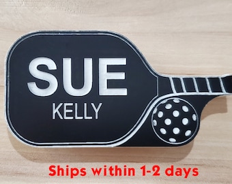 Pickleball Name Tag – Custom engraved and personalized with your name including a strong magnetic back – laser engraved by 3DCarving