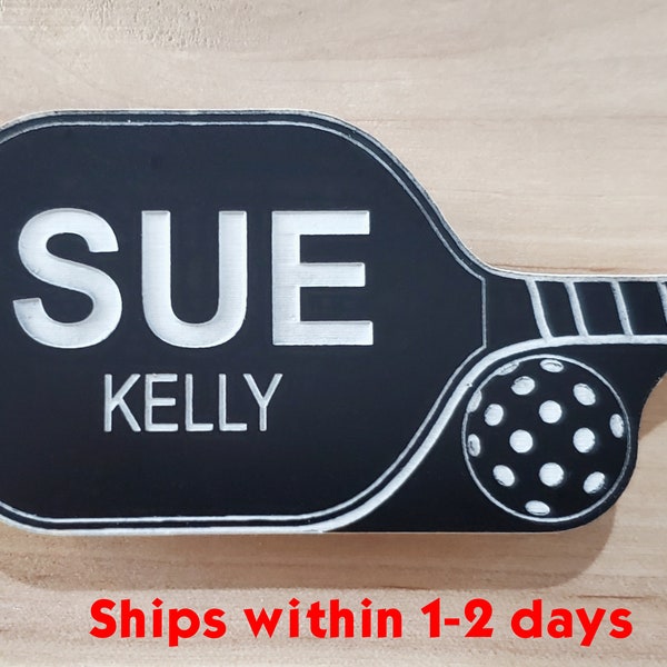 Pickleball Name Tag – Custom engraved and personalized with your name including a strong magnetic back – laser engraved by 3DCarving