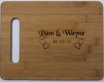 Wedding - Bridal Shower - Bridal Gift - Bamboo Cutting Board with Names Laser Engraved - Personalized 11 x 8.5