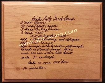 Recipe scanned from Mom's or Grandma's handwriting - Custom size choice  Alder Plaque with Laser Engraved Recipe - Personalized