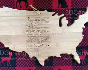 USA Board Recipe scanned from Mom's or Grandma's handwriting - USA Bamboo Cutting Board + Laser Engraved Recipe - Personalized 17.5 x 11.5