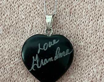 Personalized Memorial Heart Pendant: Laser Engraved Handwriting Charm