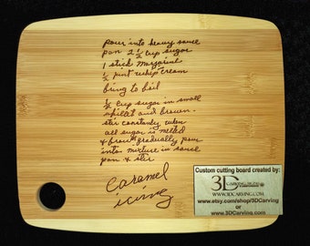 11x9 NEW MED  Recipe scanned from Mom's or Grandma's handwriting Bamboo Cutting board with Laser Engraved Recipe -Personalized by 3DCarving