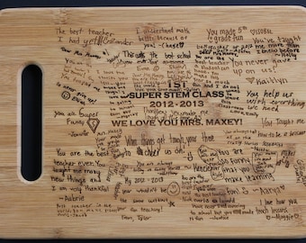 Personalized Teacher Gift - Engraved Bamboo Cutting Board with Handwriting
