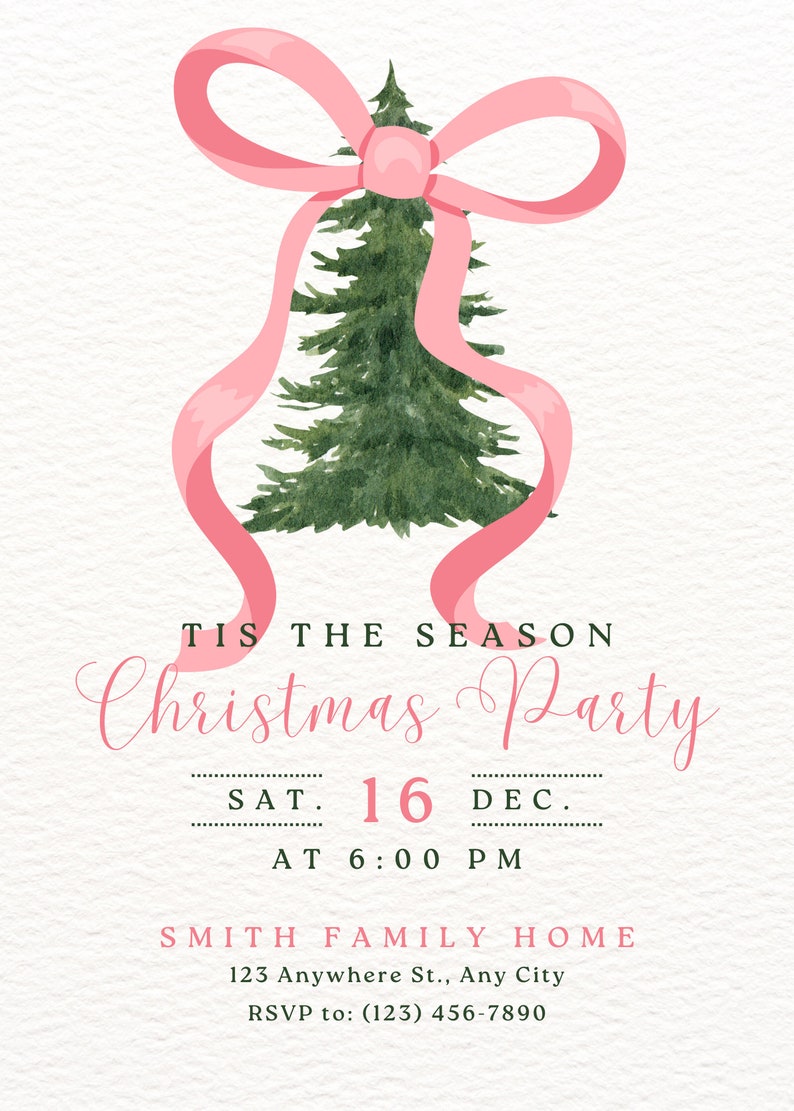 Bow Christmas Tree Holiday Party Digital Invitation Etsy