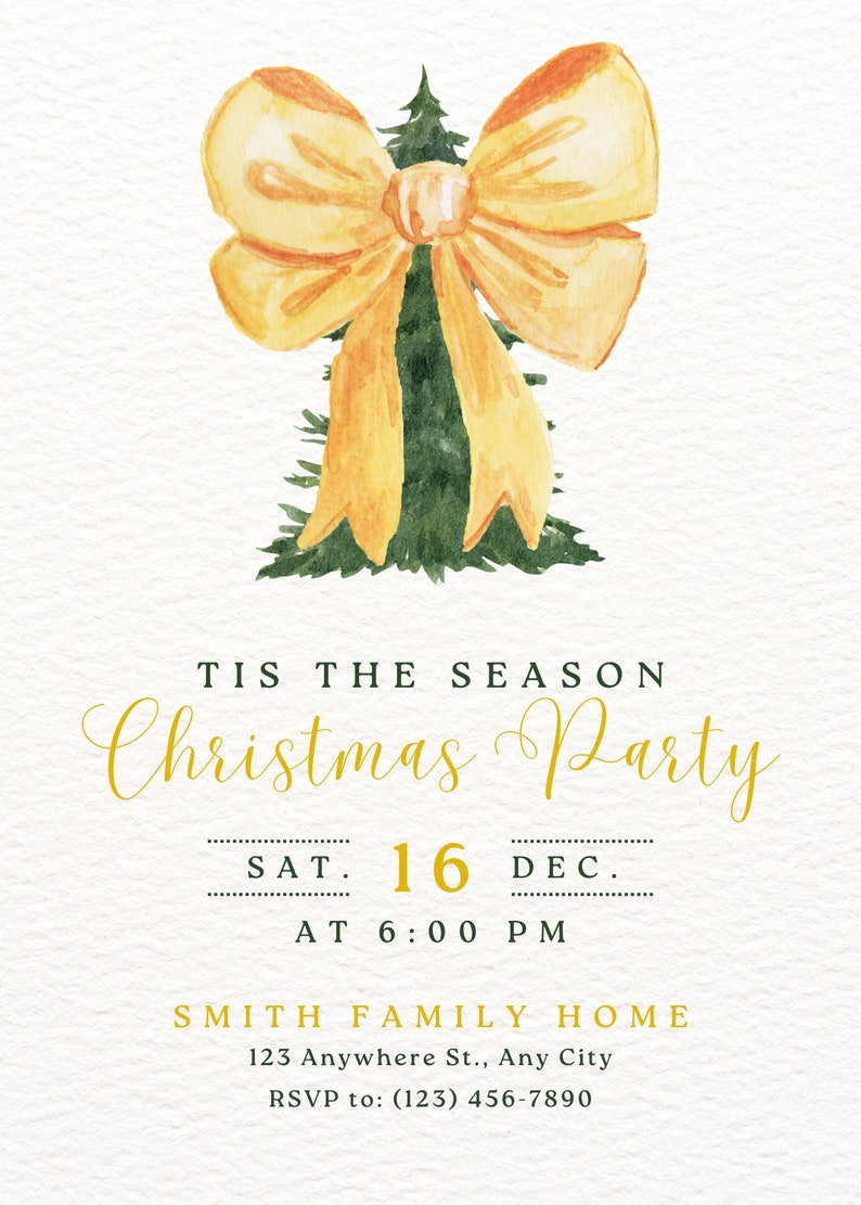 Bow Christmas Tree Holiday Party Digital Invitation Etsy