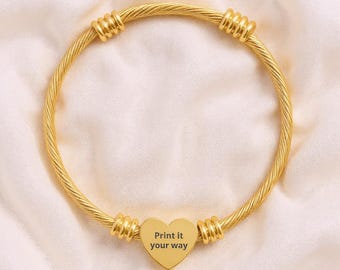 Pulsera de corazón personalizada, pulsera grabada del Día del Amor, regalo de joyería para ella, regalo del día de San Valentín