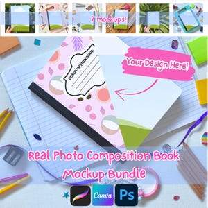 Composition Notebook Cover Mockup Templates: Canva, Photoshop, Procreate (Digital Download)
