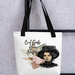 Cadeau de remerciement pour professeur, fourre-tout Cool Girls Know History, cadeau drôle pour amateur d'histoire, sac livresque féministe, fourre-tout pour enseignant, sac cadeau historien