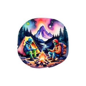 Skeleton Aliens Camping Vinyl Sticker, Alien Decal, Outer Space Sticker, Sci-Fi Laptop Decal, Cosmic Car Sticker, UFO Window Decal