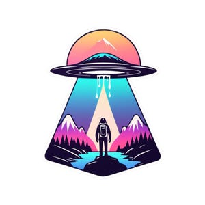 UFO Adventure Vinyl Decals - Aesthetic Alien Stickers, UFO Art for Space Lovers, Cute Wall Decor, Gift for Travelers, Sci-Fi Party Decor