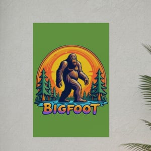 Bigfoot Poster Print, Rolled Wall Art for Sasquatch Enthusiasts, Monster Decor, Cryptid Gift Idea, Wildlife Room Decor, Unique Home Accent