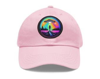 刺繍入りお父さん帽子、UFOハイカー誘拐、レザーパッチキャップ、エイリアンUFO帽子、ユニセックス野球帽、UFO愛好家へのギフト