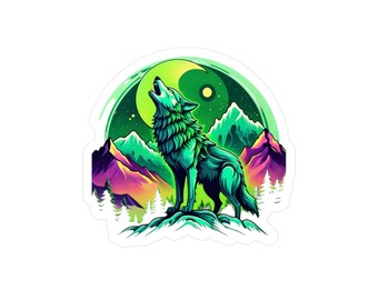 Bergwolf Vinyl Aufkleber, Vinyl Aufkleber, Laptop Aufkleber, Wasserflasche Aufkleber, Auto Aufkleber, Nachthimmel, Vinyl Aufkleber, Kiss-Cut
