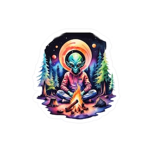 Alien Camping Vinyl Sticker, Space Decal, Out of This World Car Sticker, Sci-Fi Laptop Decal, UFO Planner Sticker, Extraterrestrial Water