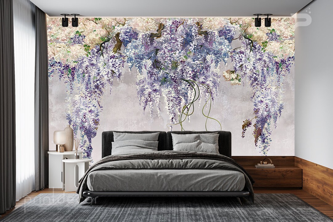 Custom Wisteria Bloom Wallpaper - Luxurious Floral Wall Art for Elegant ...