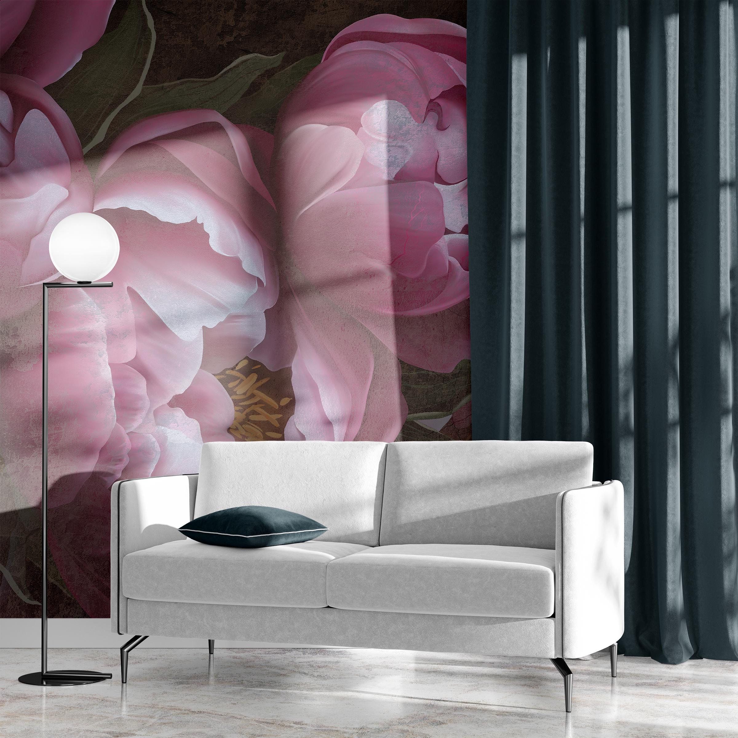 Pink Peony Wallpaper - Dark Floral Wall Mural for Modern Home Peel ...