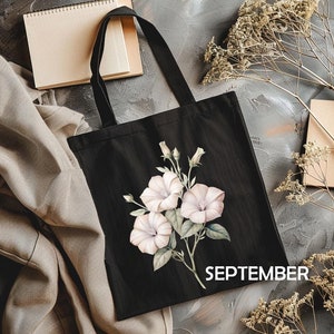 Borsa tote personalizzata con fiori per nascita, borsa con rose con nome, borsa tote personalizzata con fiori, borsa tote da sposa personalizzabile, borsa tote floreale personalizzata, borsa di compleanno