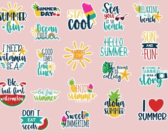 Summer Clipart. Hand Drawn Beach, Vacation, Holiday Clip Art. Doodle Ice Cream, Palm Leaf, Sunscreen, Pool, Watermelon, Sea Illustrations.
