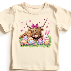 Cow Easter Shirt, Easter Heifer T-shirt, Retro Easter Shirt, Easter Farm Animal Tee, Highland Cow Colorful Egg, Cute Easter Day Gift